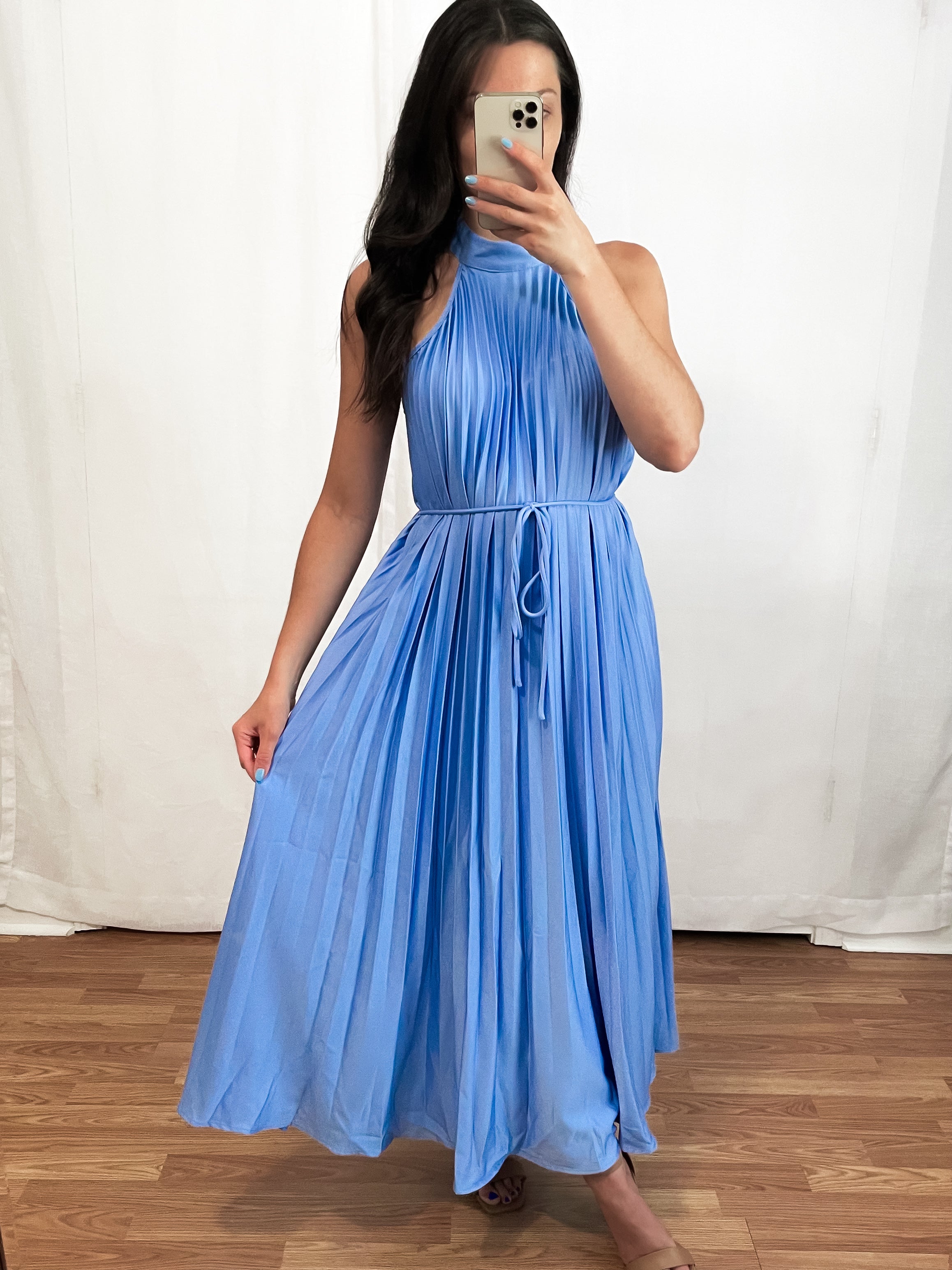 Raya Pleated Halter Neck Midi Dress (FINAL SALE) Urban Belle Boutique Raya Pleated Halter Neck Midi Dress (FINAL SALE) Urban Belle Boutique