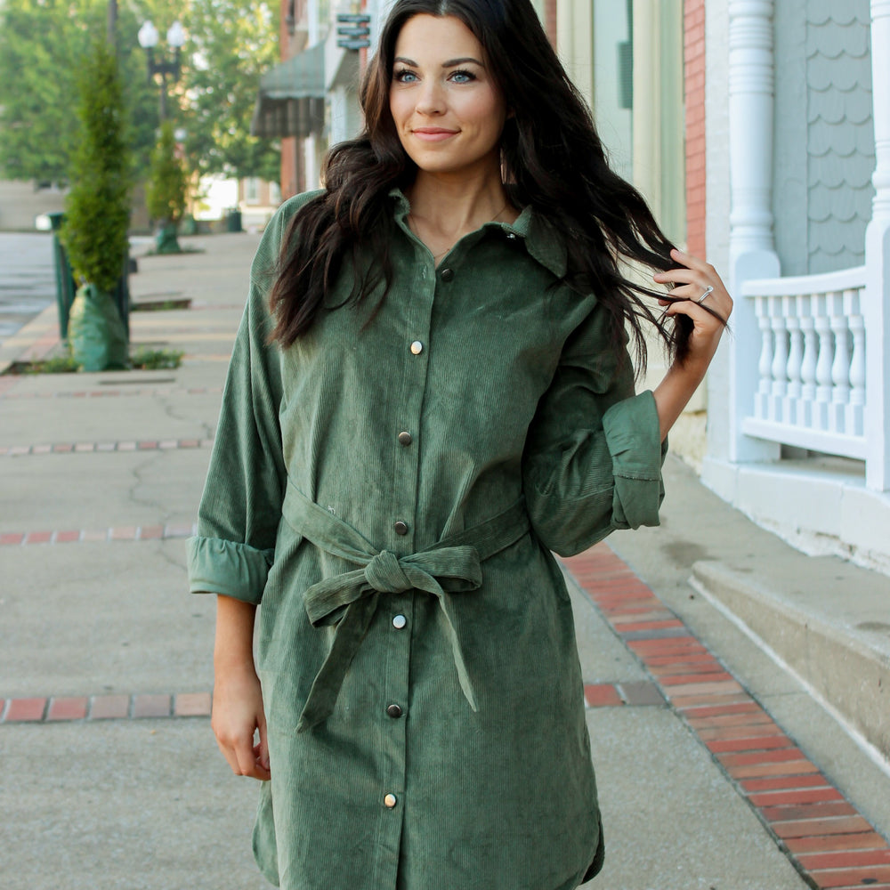 Olive Corduroy Dress