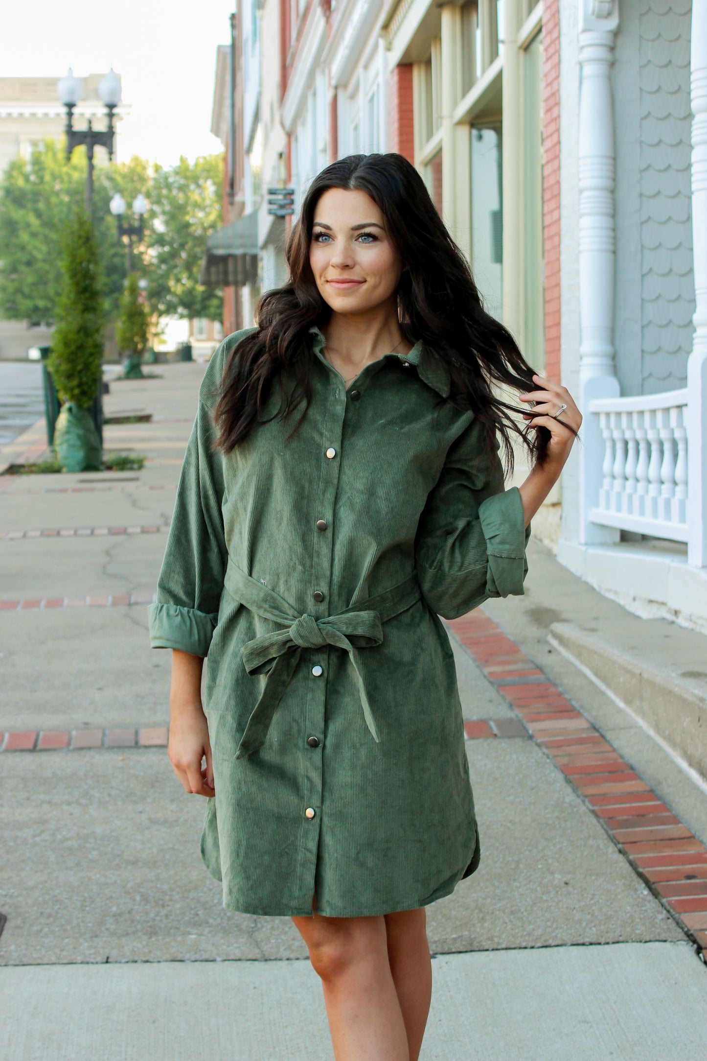 Load image into Gallery viewer, Olive Corduroy Dress

