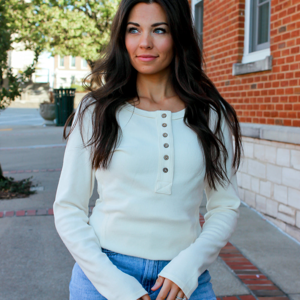 Ribbed Button Down Top - Cream