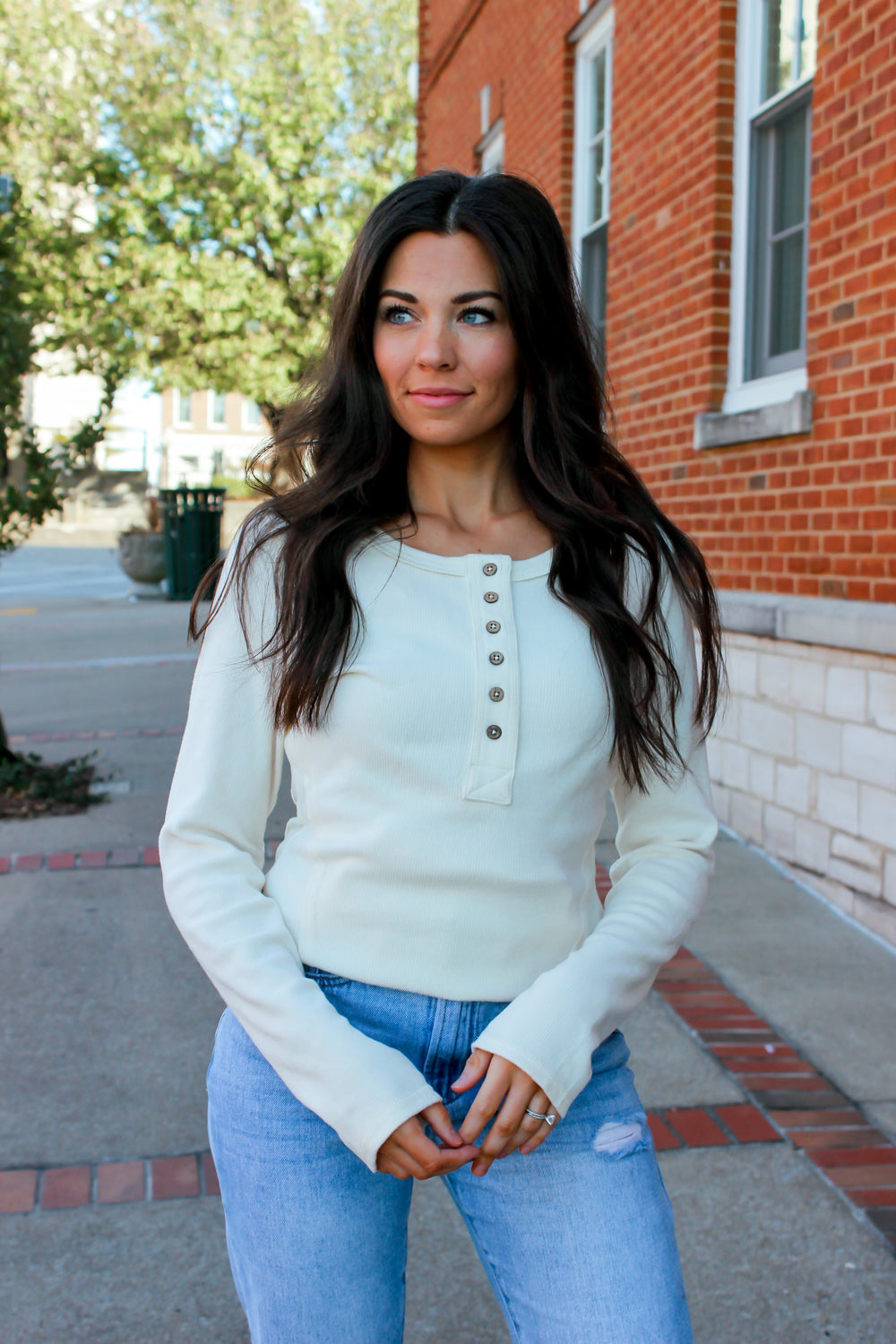 Ribbed Button Down Top - Cream