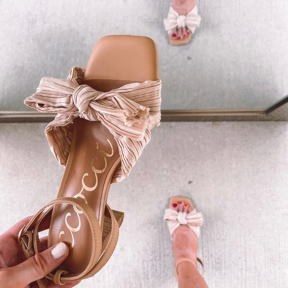 Cara Pleated Bow Heels - Taupe