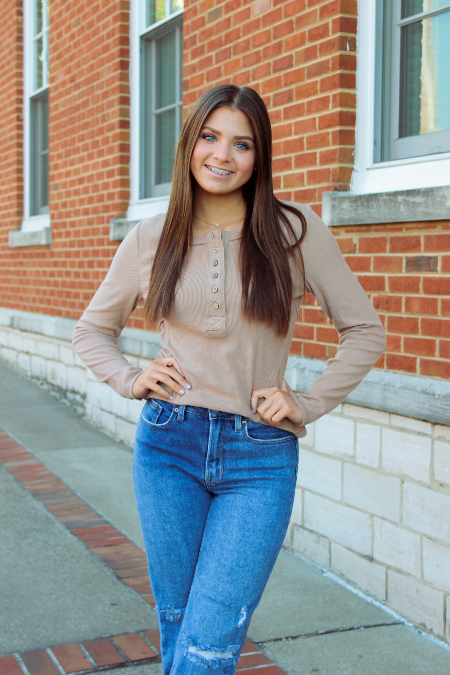 Ribbed Button Down Top - Mocha