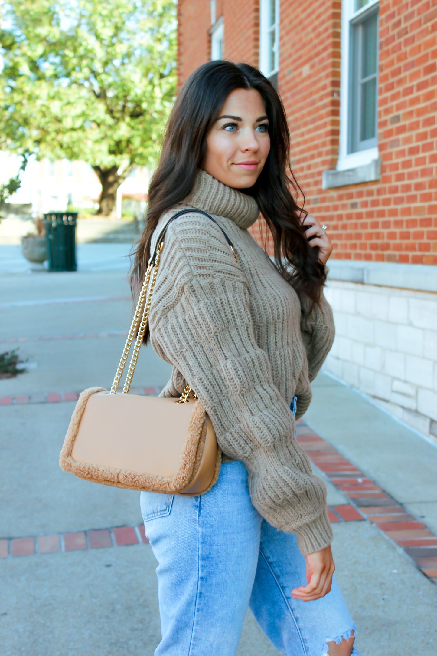 Sherpa Trim Purse - Tan