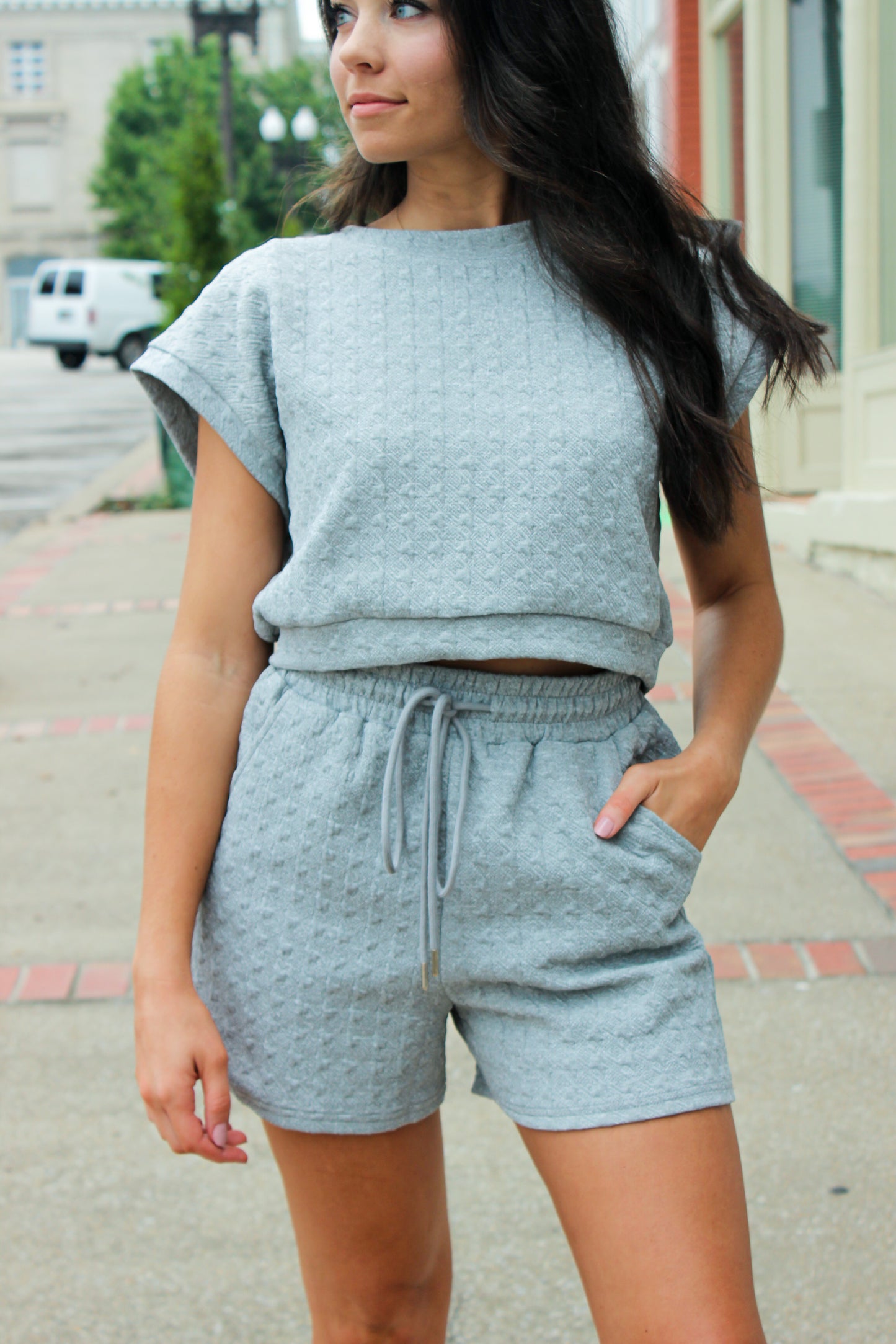 Madelyn Quilted Shorts Set - Grey