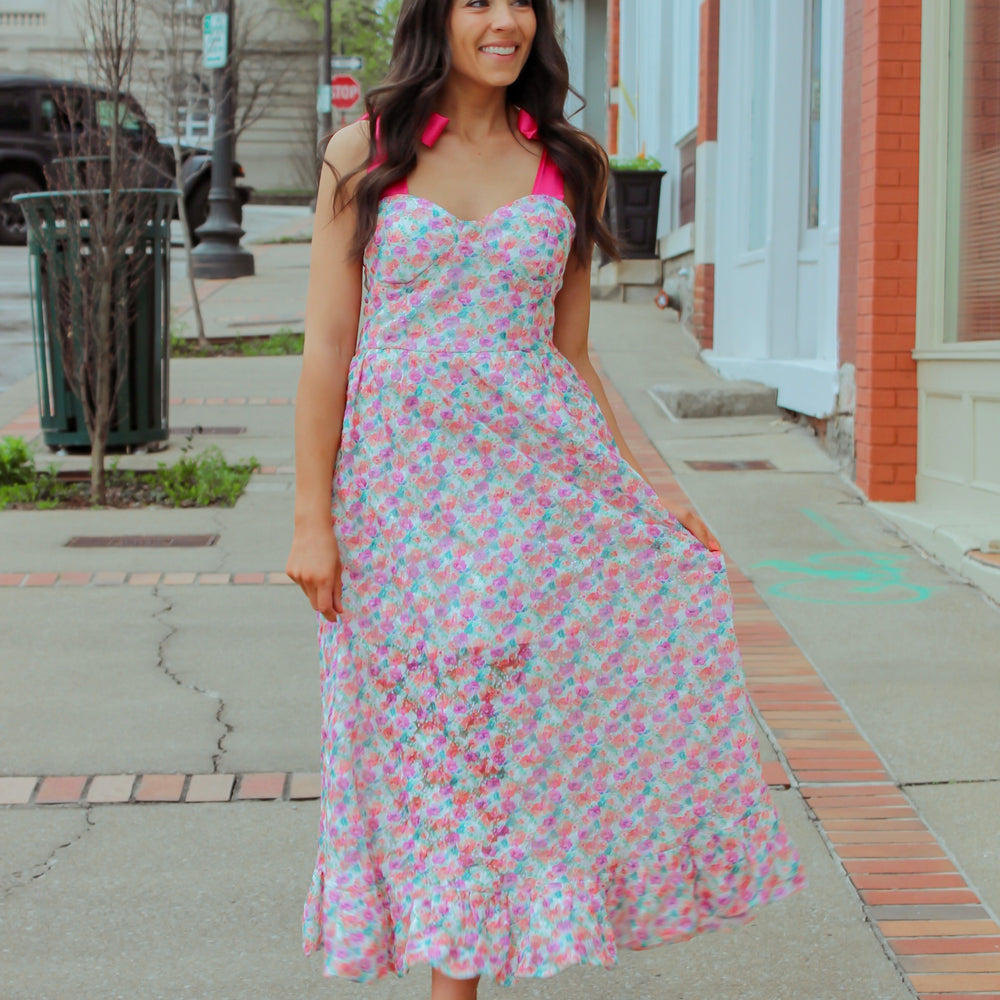 
                      
                        Satin Ribbon Floral Print Dress (FINAL SALE)
                      
                    