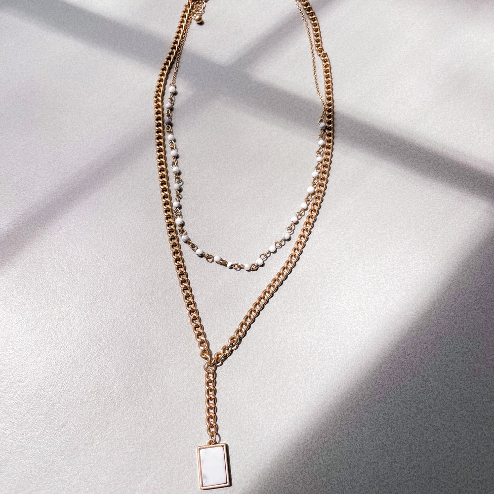 Layered Stone Drop Necklace - White