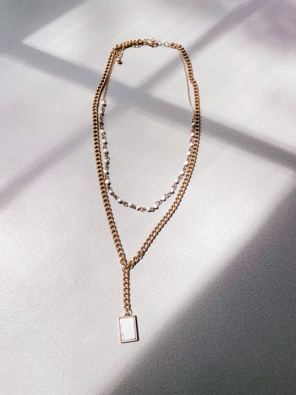 Layered Stone Drop Necklace - White