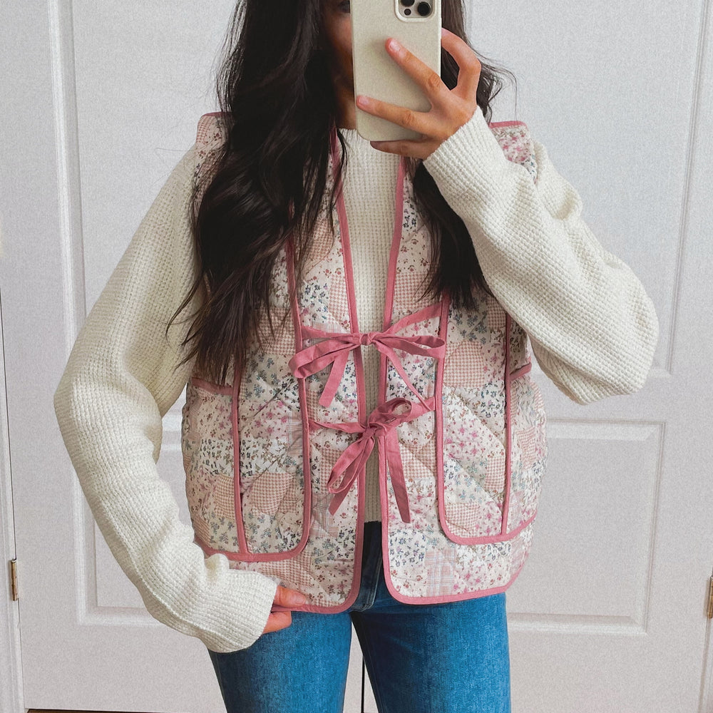 Floral Quilted Vest - Rose