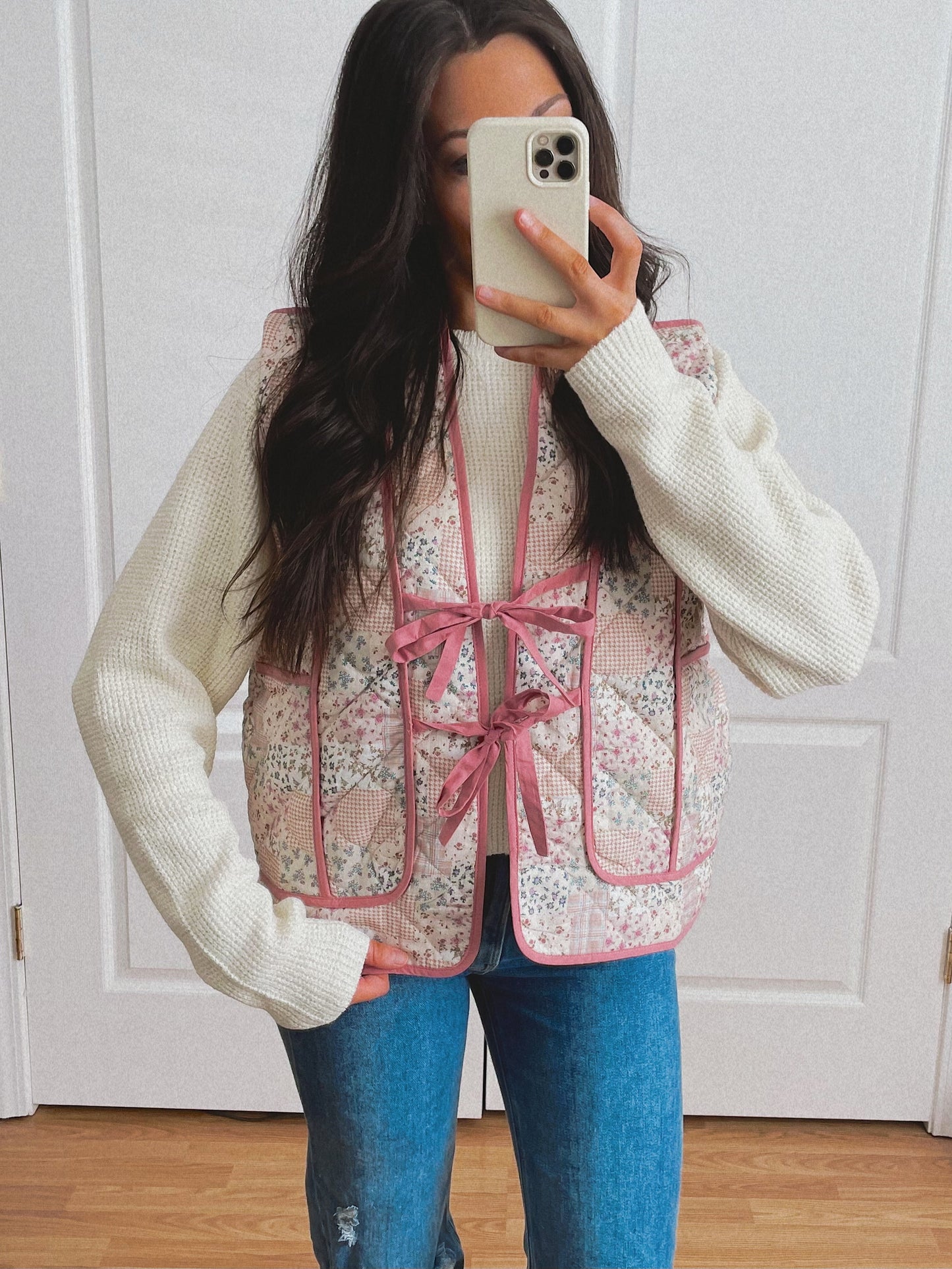 Floral Quilted Vest - Rose