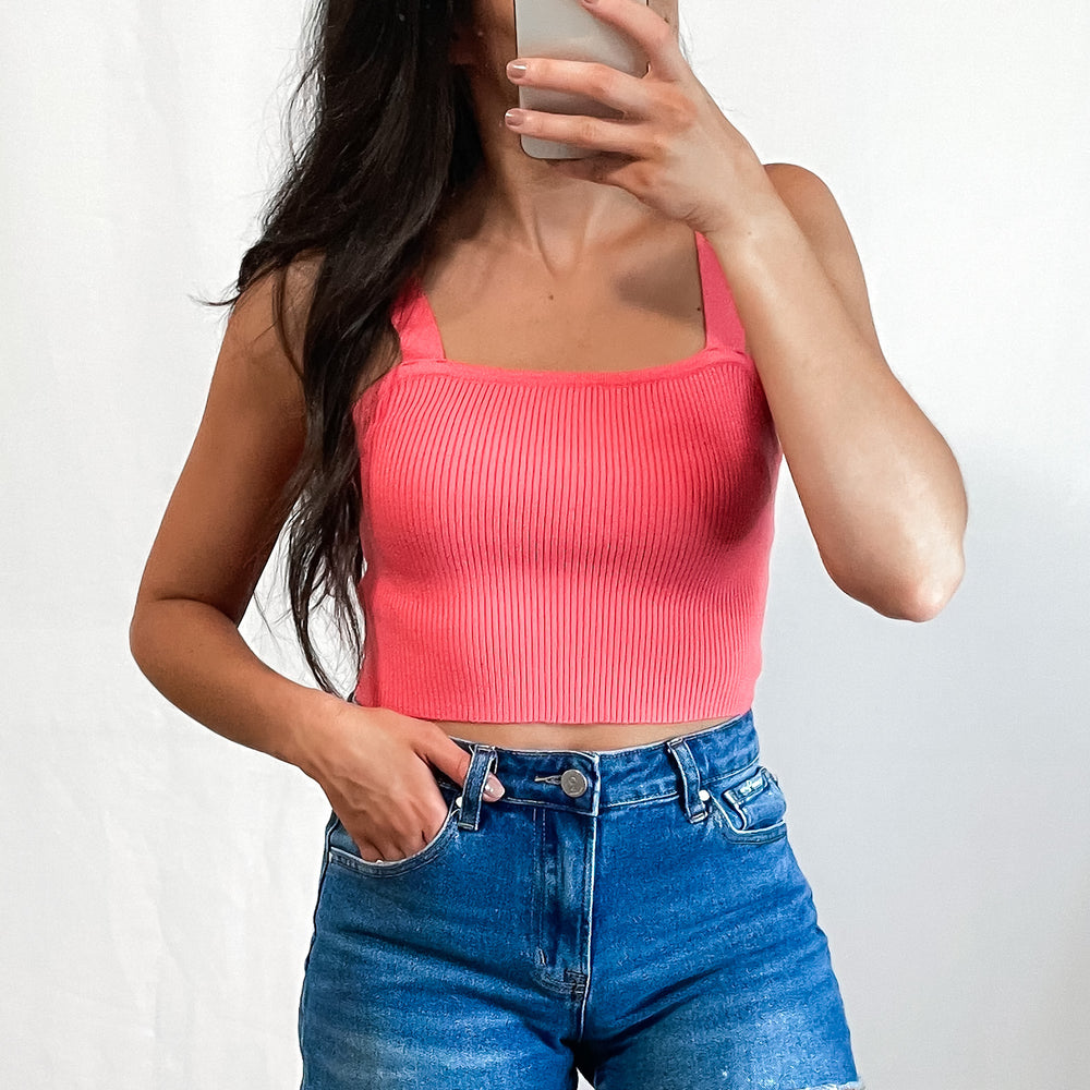 Ribbed Cropped Tank - Coral