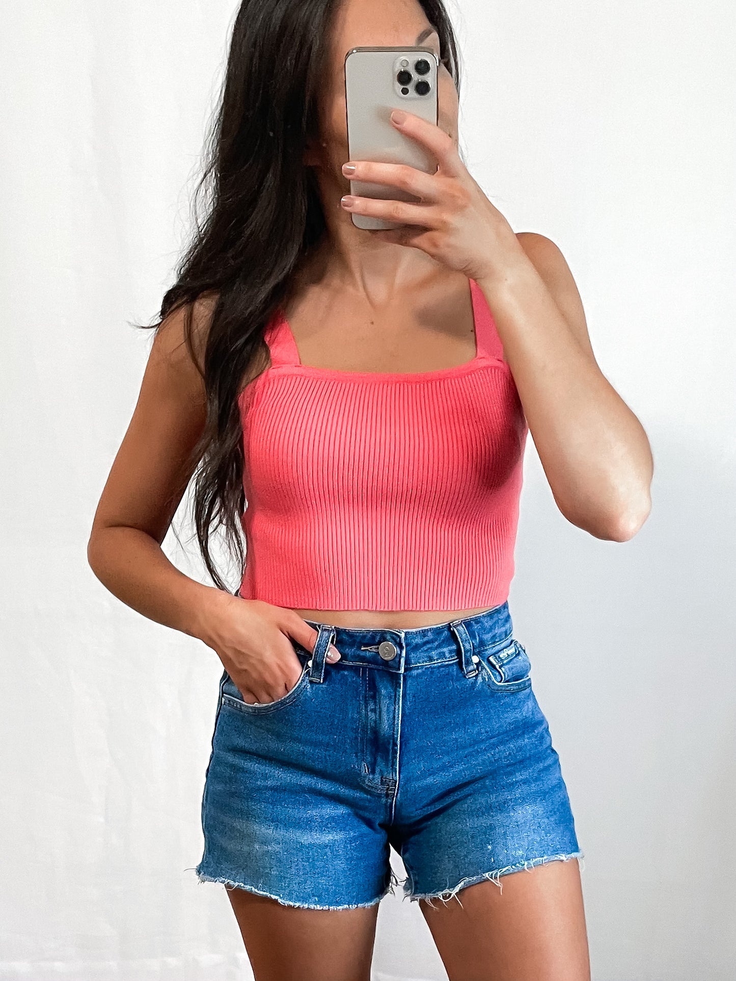 Ribbed Cropped Tank - Coral
