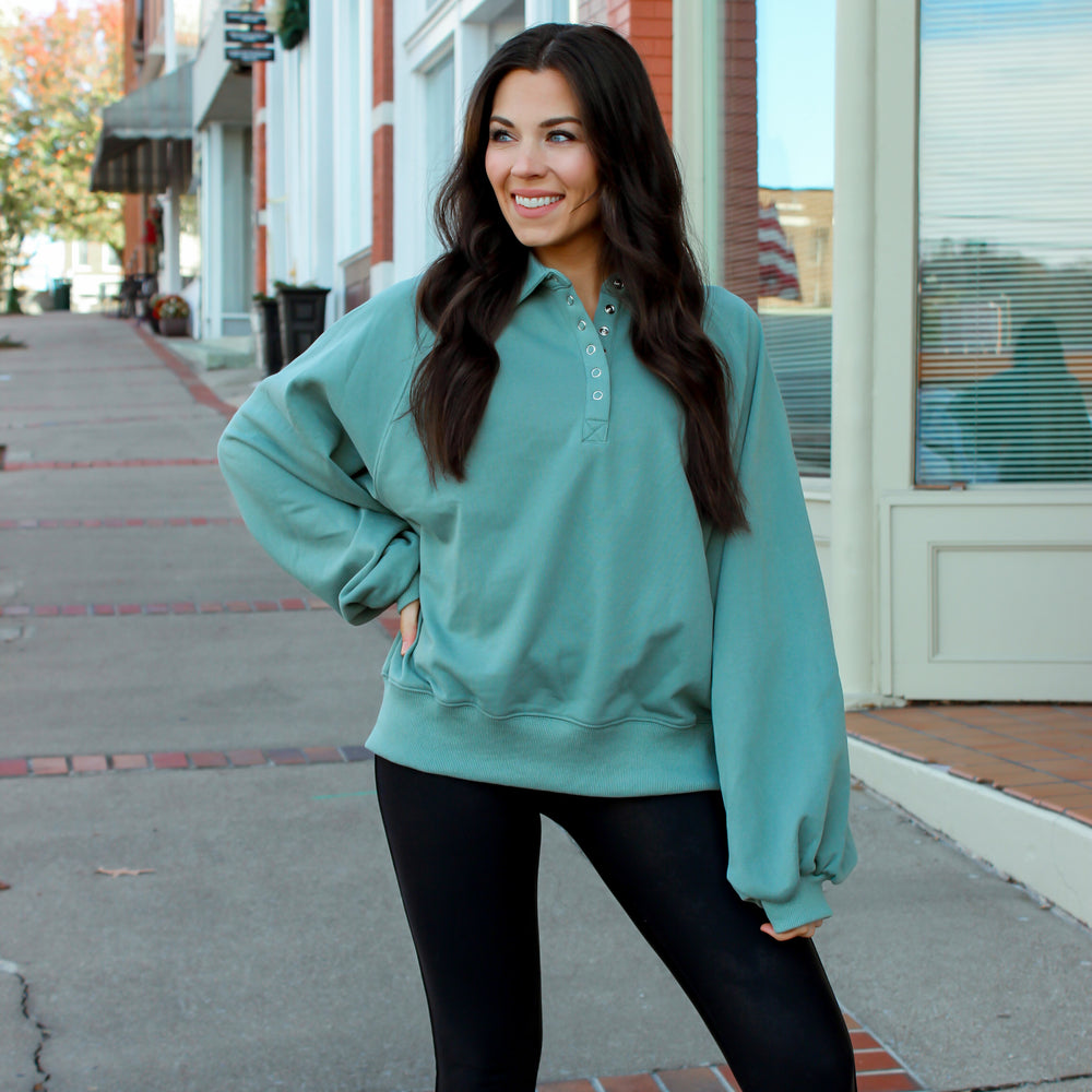 Sage Quarter Snap Pullover