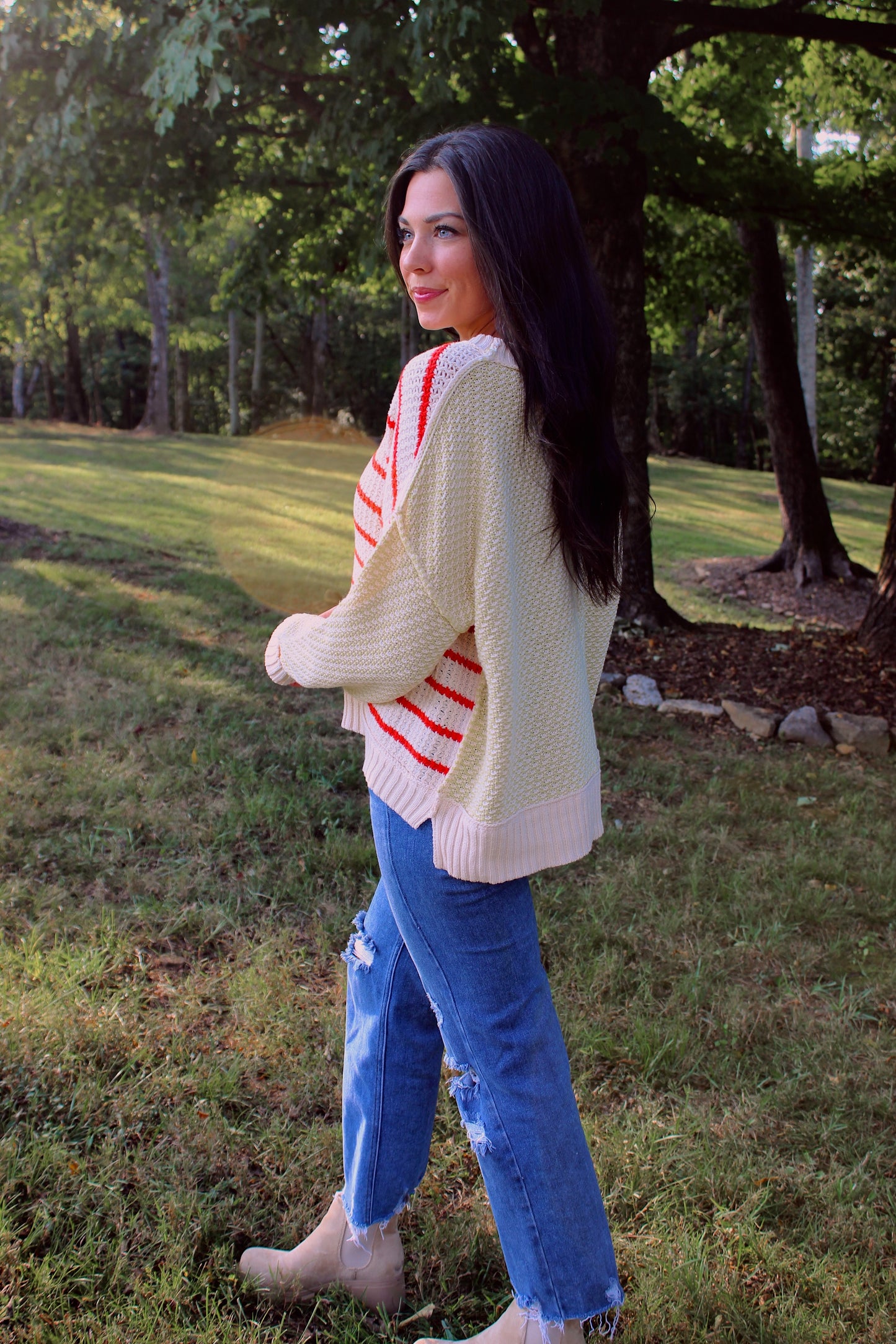 Lila Striped Cable Knit Sweater