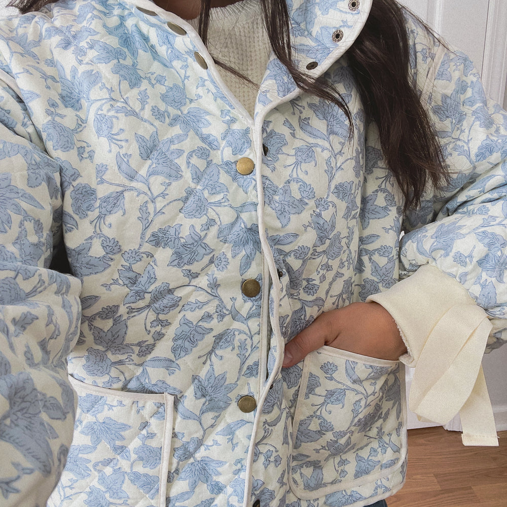 Floral Quilted Jacket - Ivory/Blue