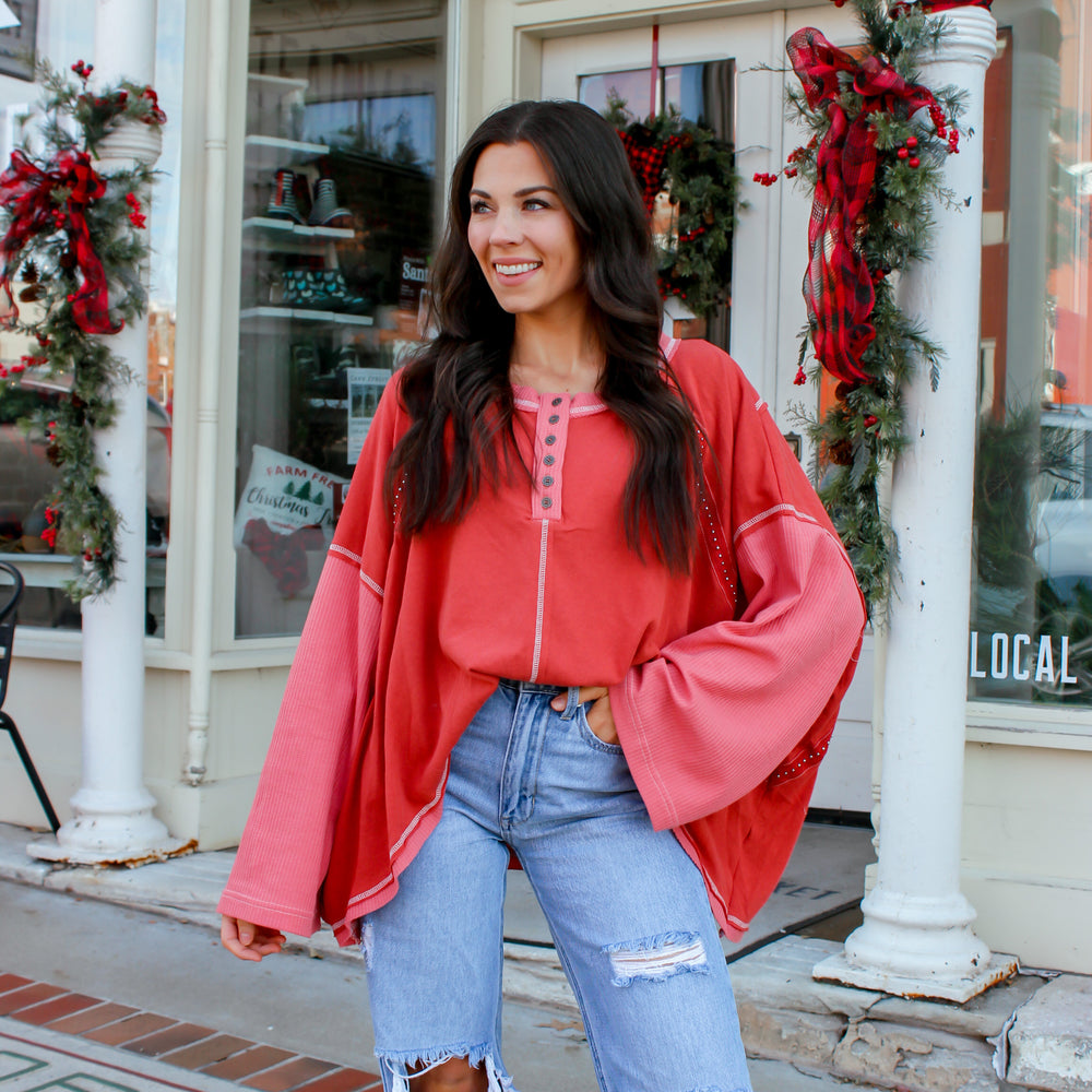 
                      
                        Presley Oversized Red Brick Top
                      
                    