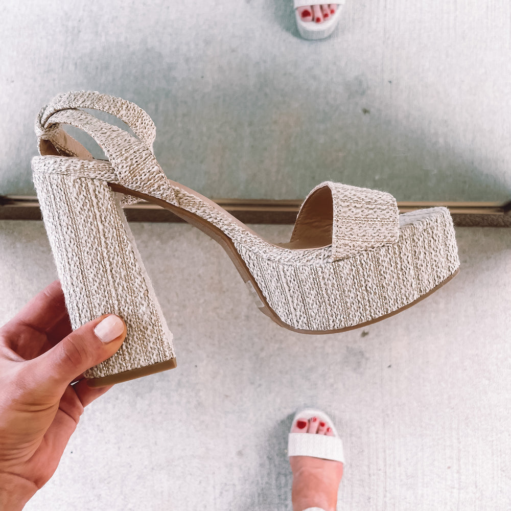 Aisha Raffia Platform Heels