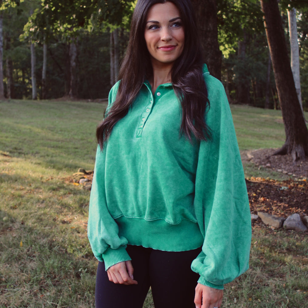 Banks Button Up Pullover - Kelly Green