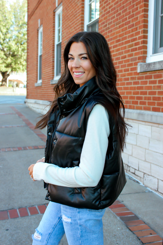 Ellie Faux Leather Vest - Black