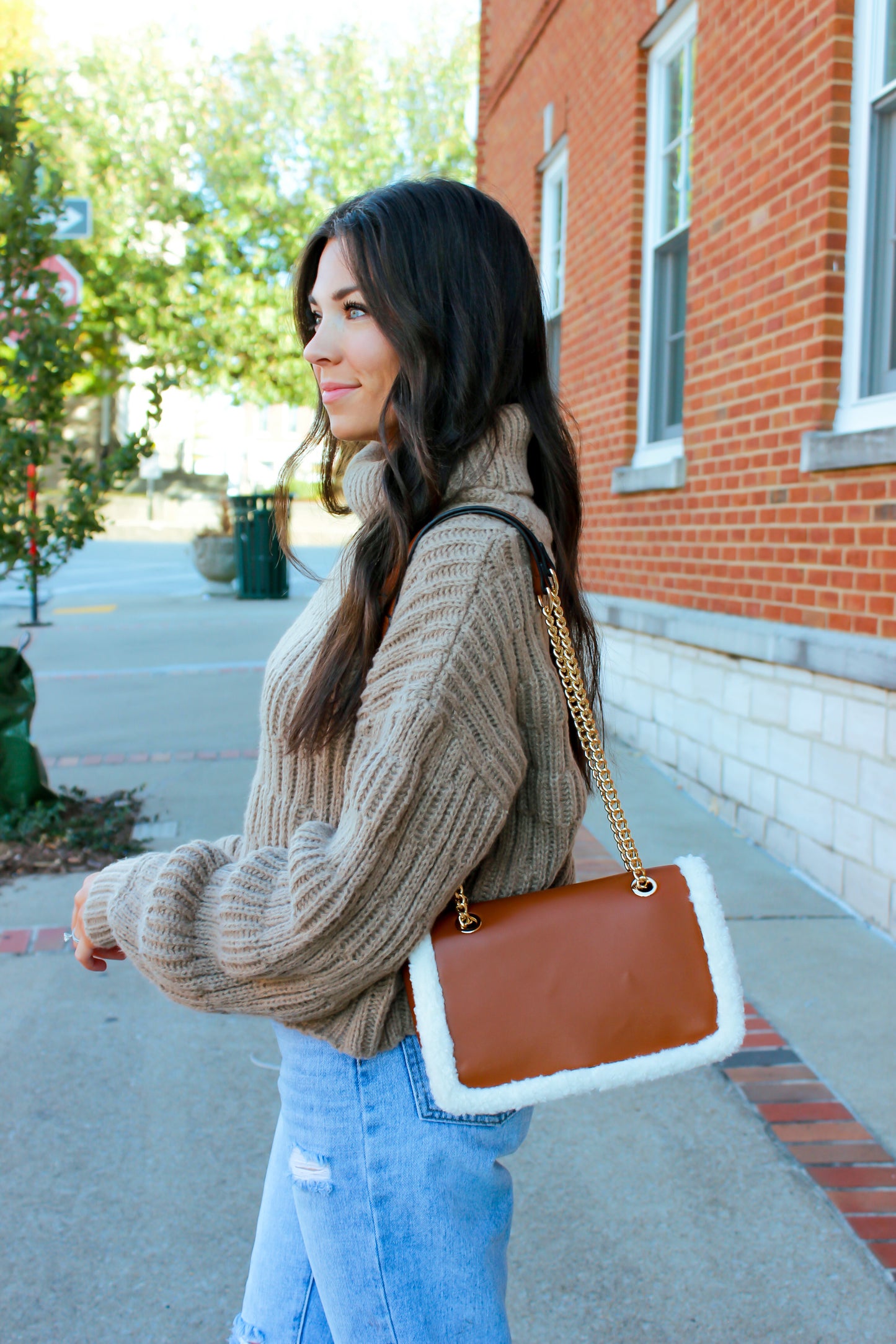 Sherpa Trim Purse - Brown