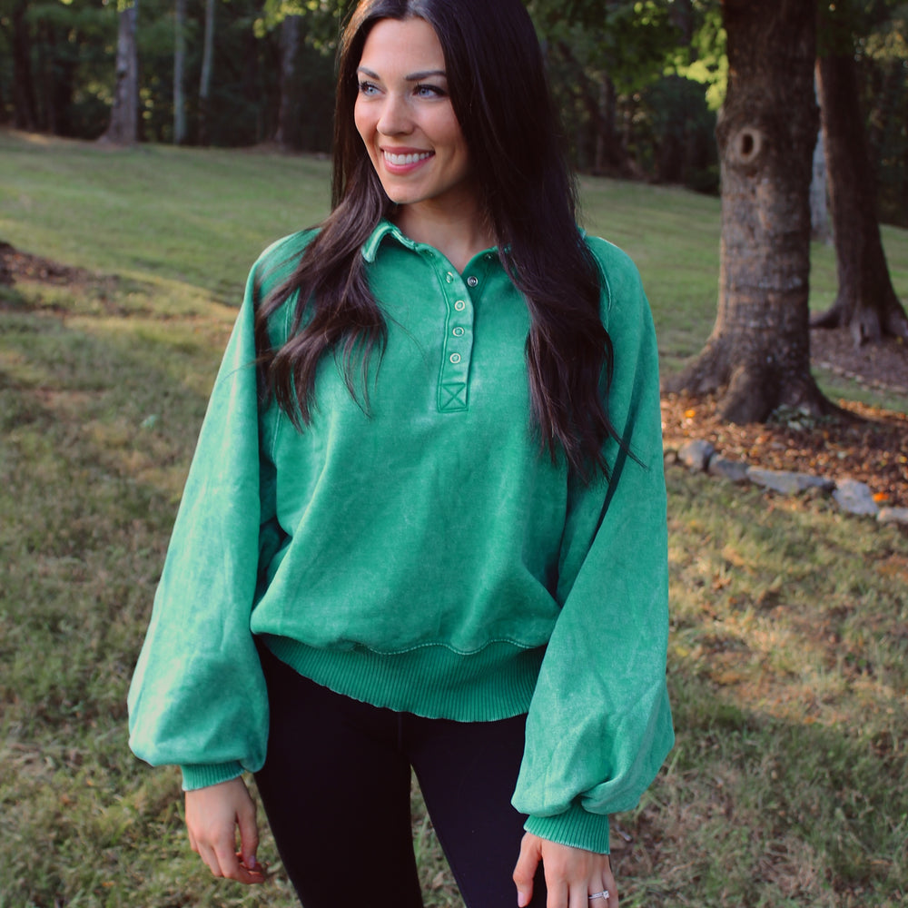 Banks Button Up Pullover - Kelly Green