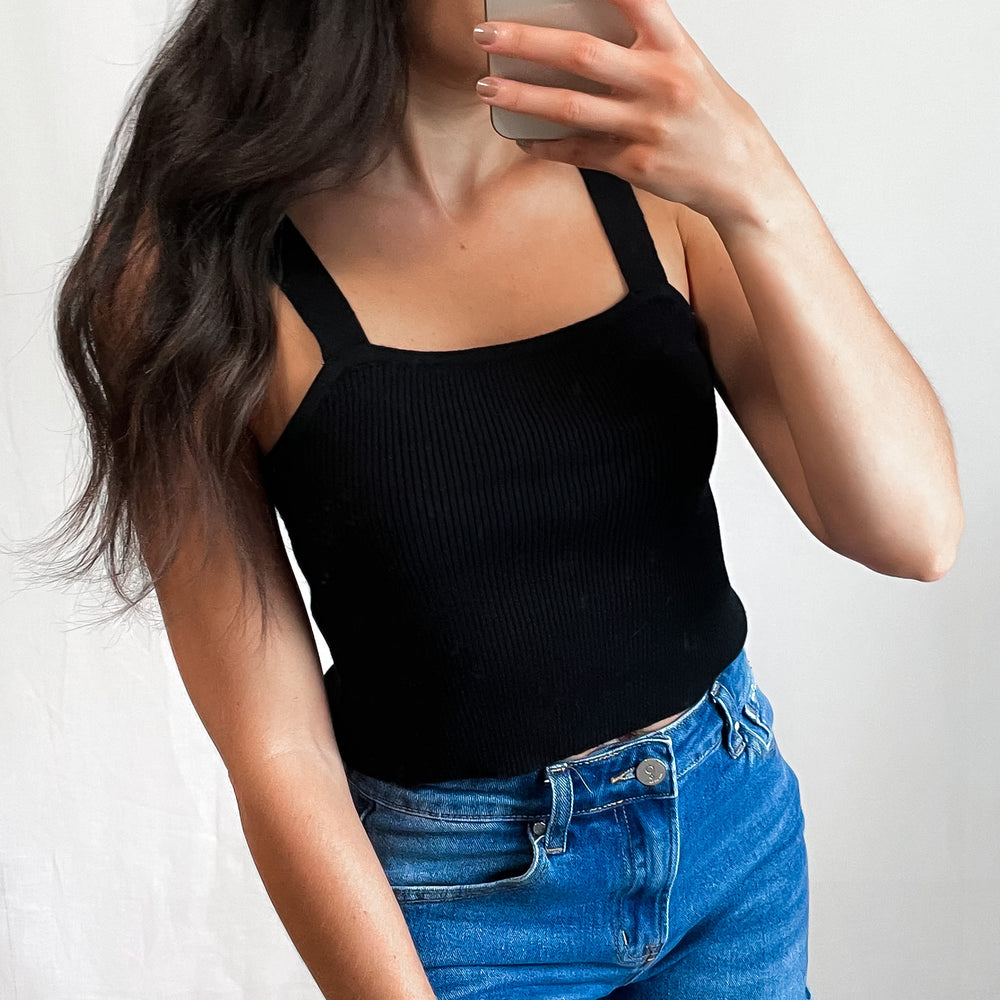 Ribbed Cropped Tank - Black