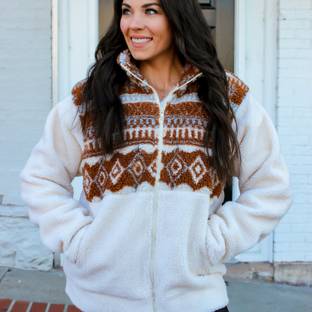 
                      
                        Aztec Print Sherpa Jacket
                      
                    