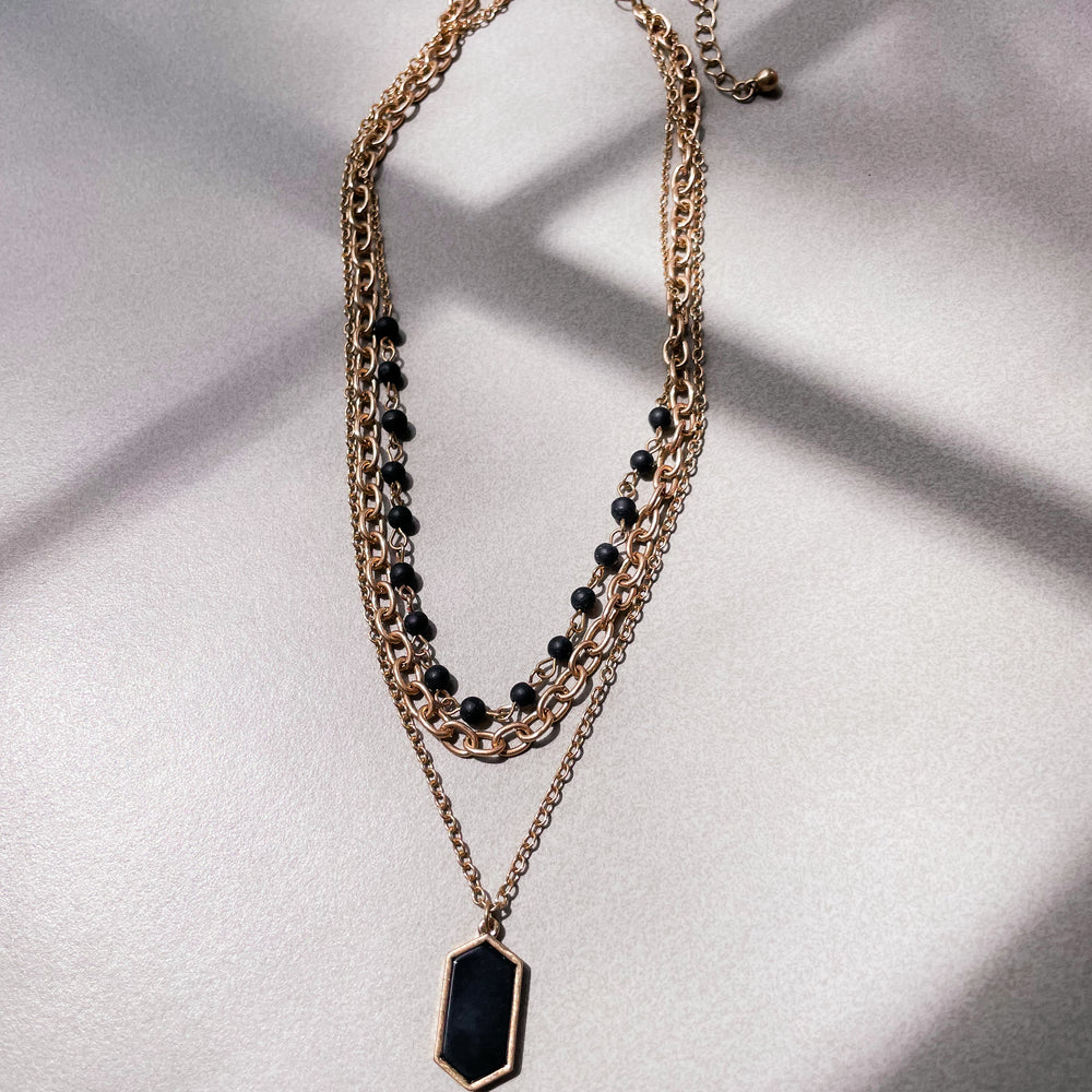 
                      
                        Layered Stone Pendant Necklace - Black
                      
                    