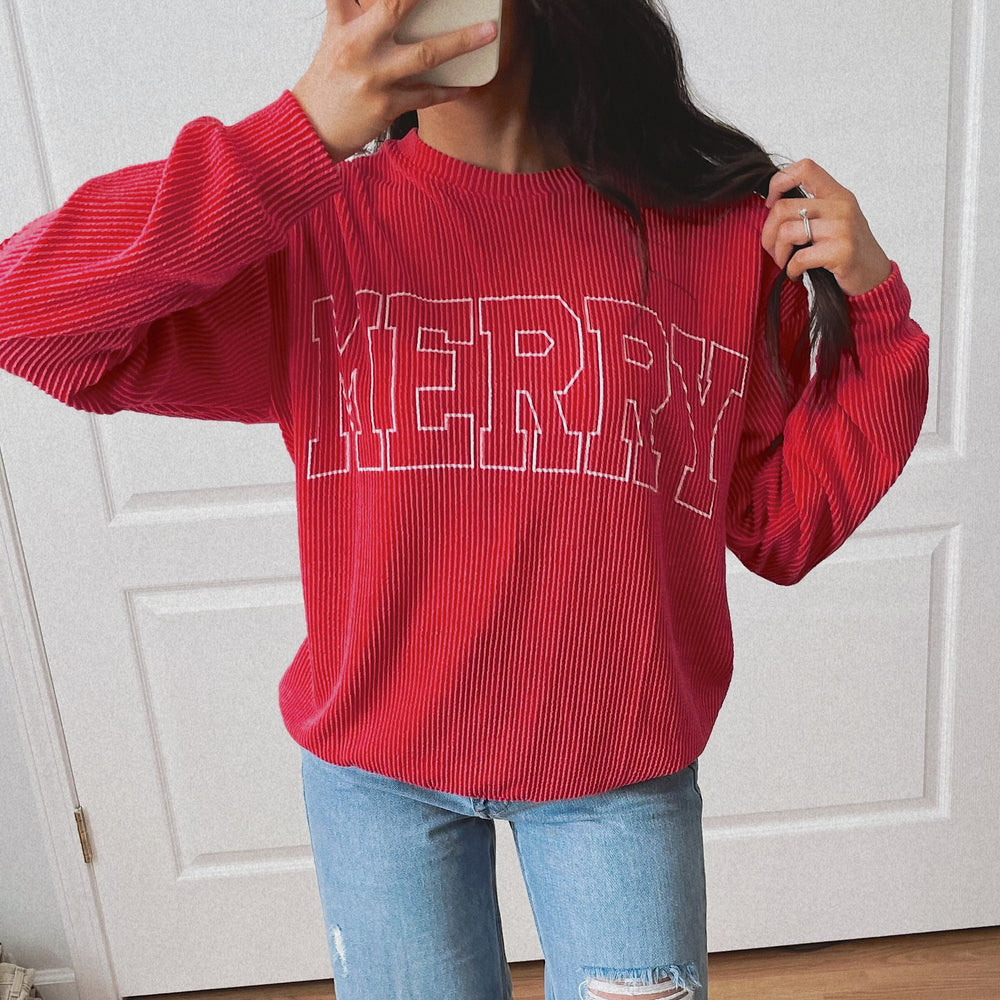 Merry Ribbed Crewneck - Red