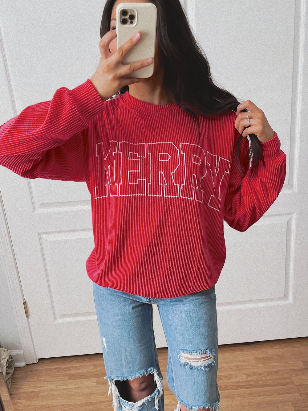 Merry Ribbed Crewneck - Red