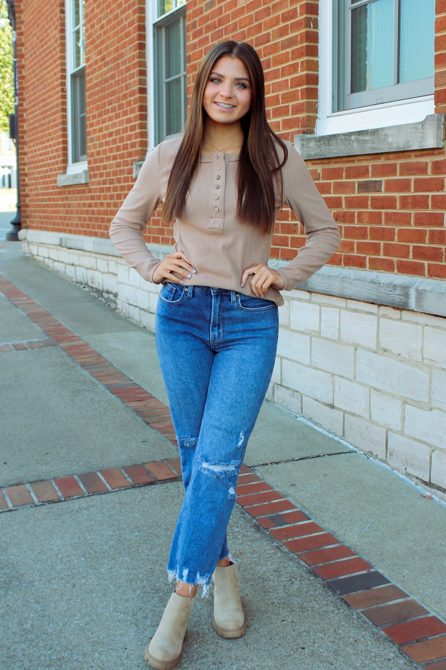 Ribbed Button Down Top - Mocha