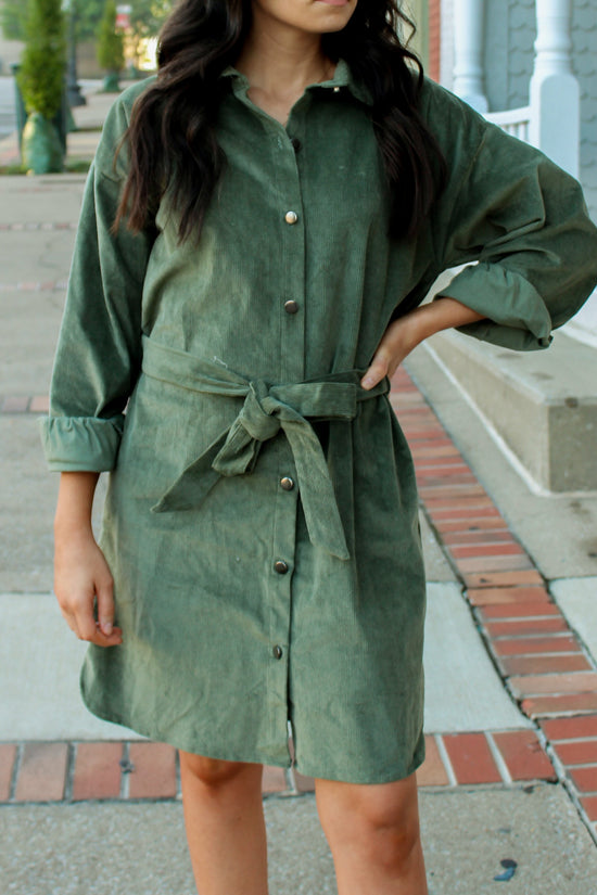 Load image into Gallery viewer, Olive Corduroy Dress
