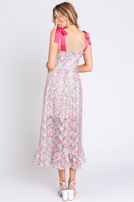 Satin Ribbon Floral Print Dress