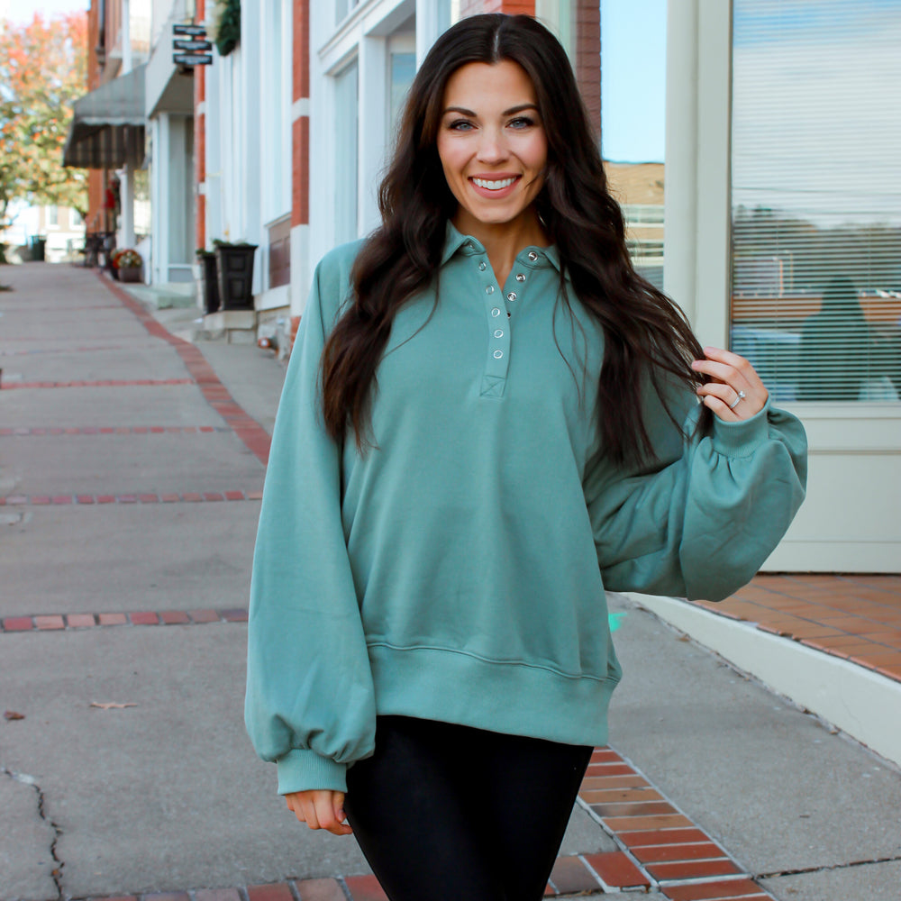 Sage Quarter Snap Pullover