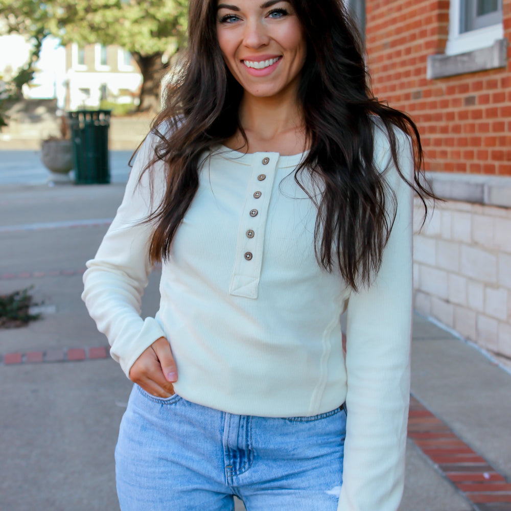 Ribbed Button Down Top - Cream