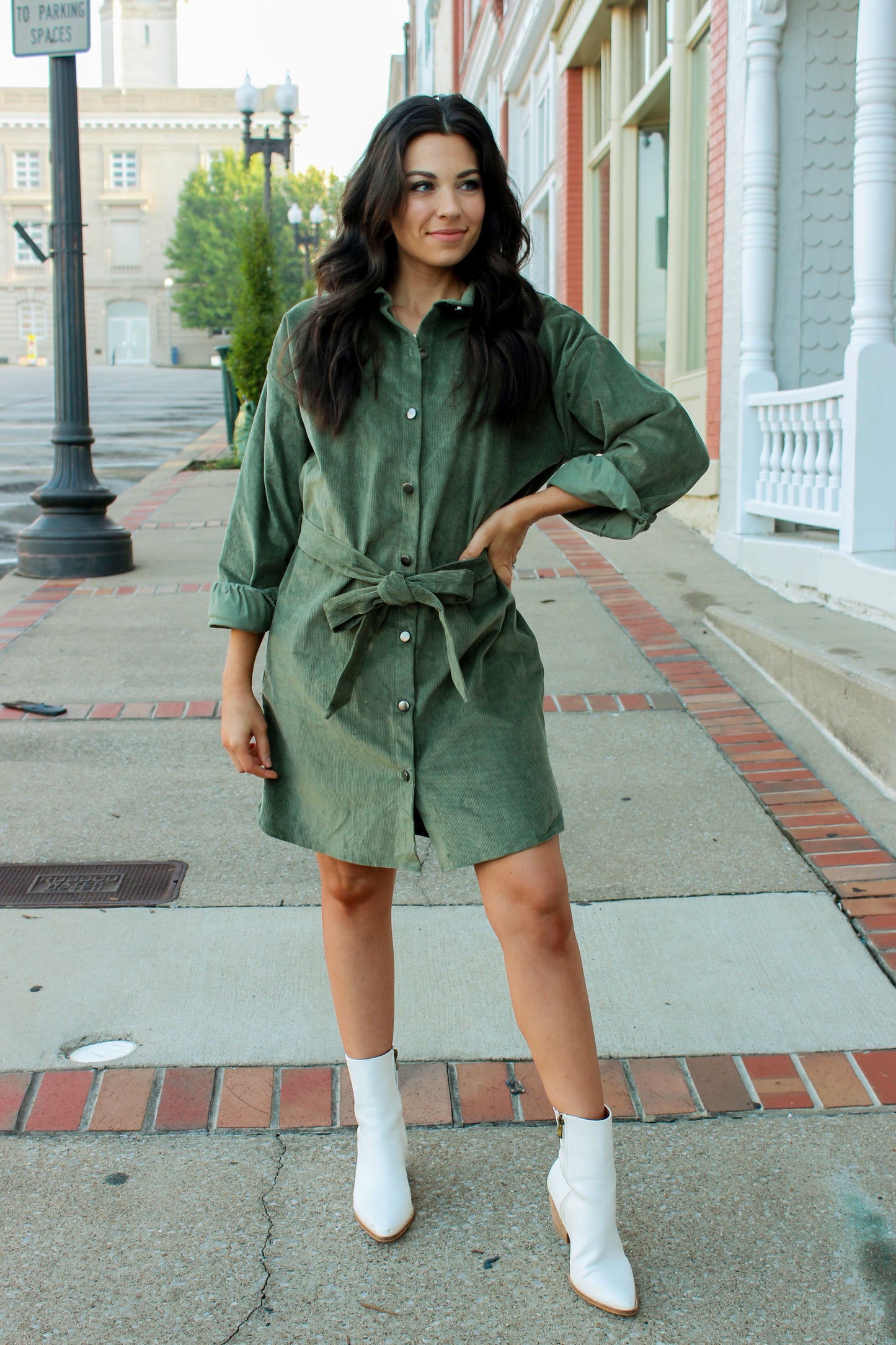 Olive Corduroy Dress