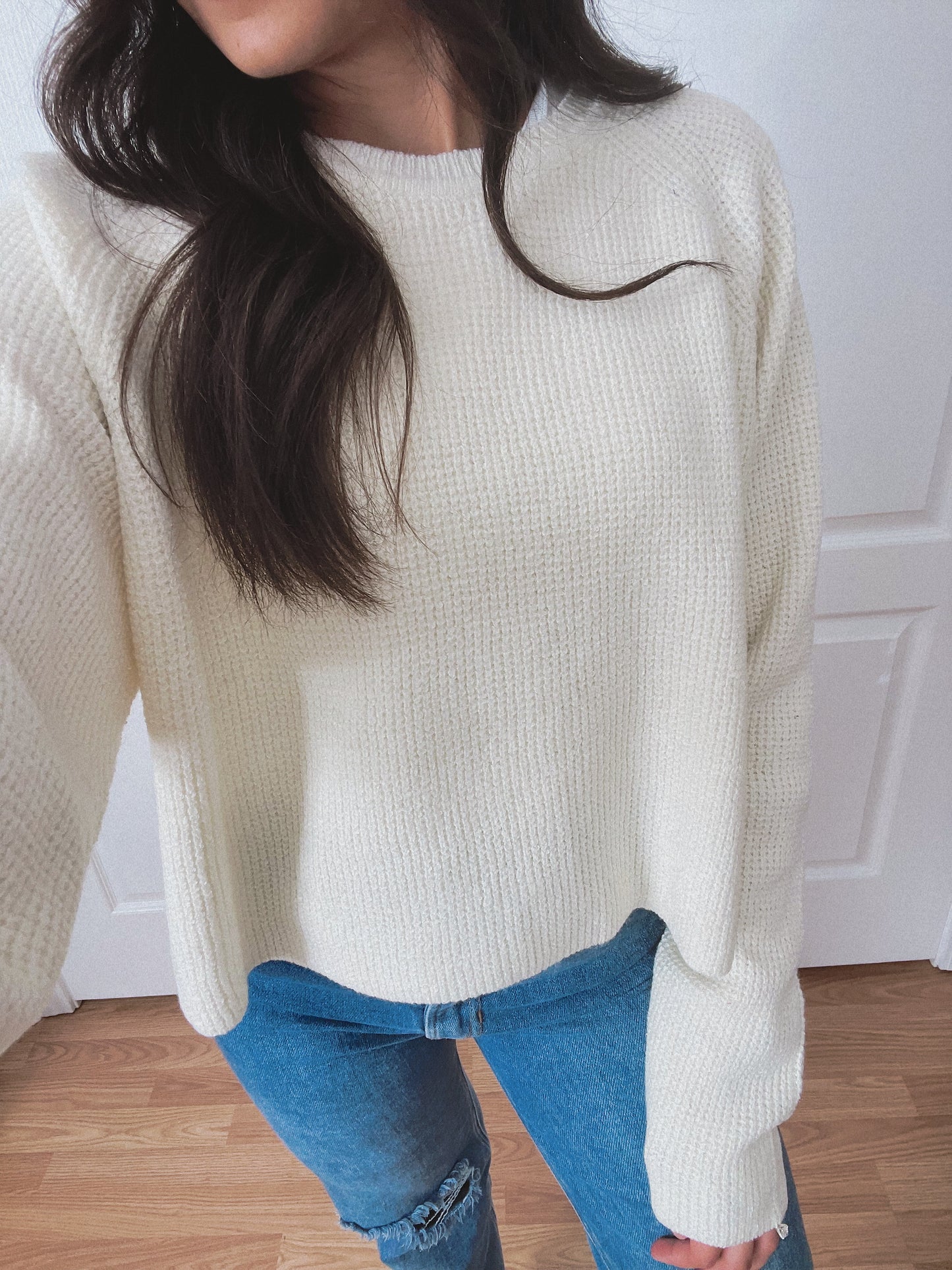 Thea Waffle Knit Sweater - Cream