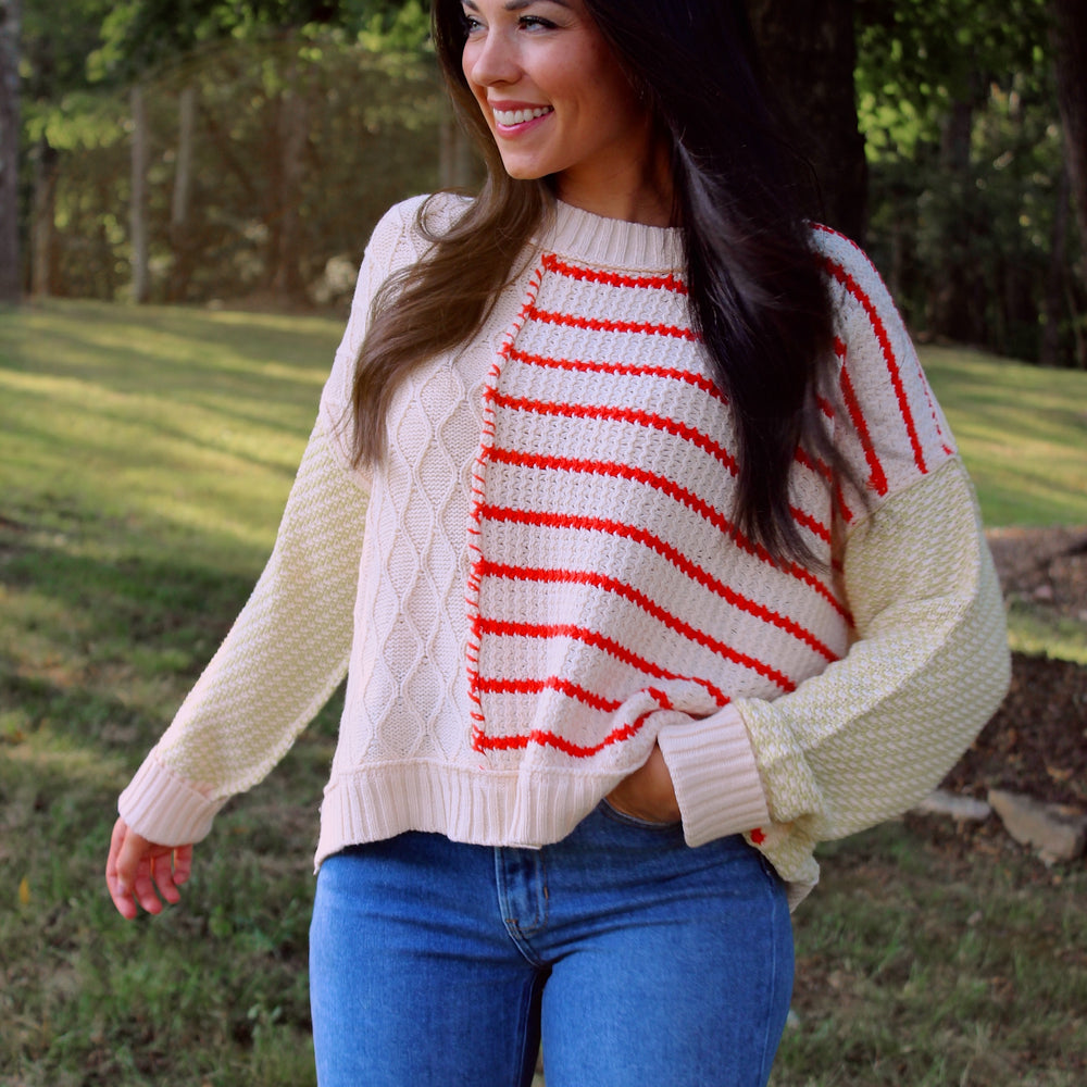 Lila Striped Cable Knit Sweater