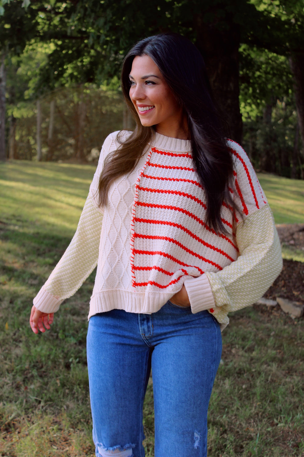 Lila Striped Cable Knit Sweater