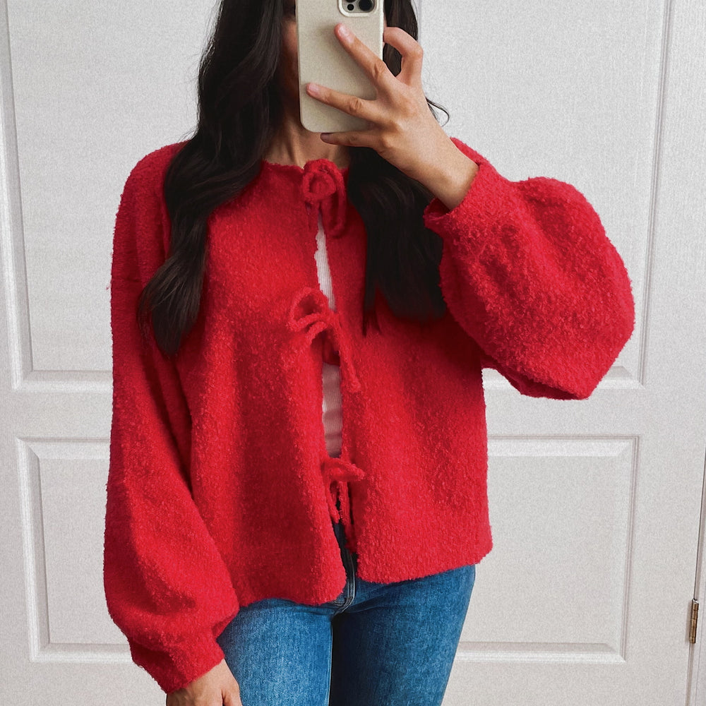 Stevie Front Tie Sweater -Red