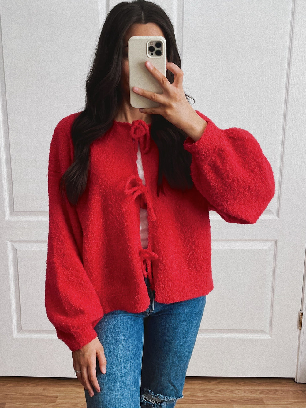 Stevie Front Tie Sweater -Red