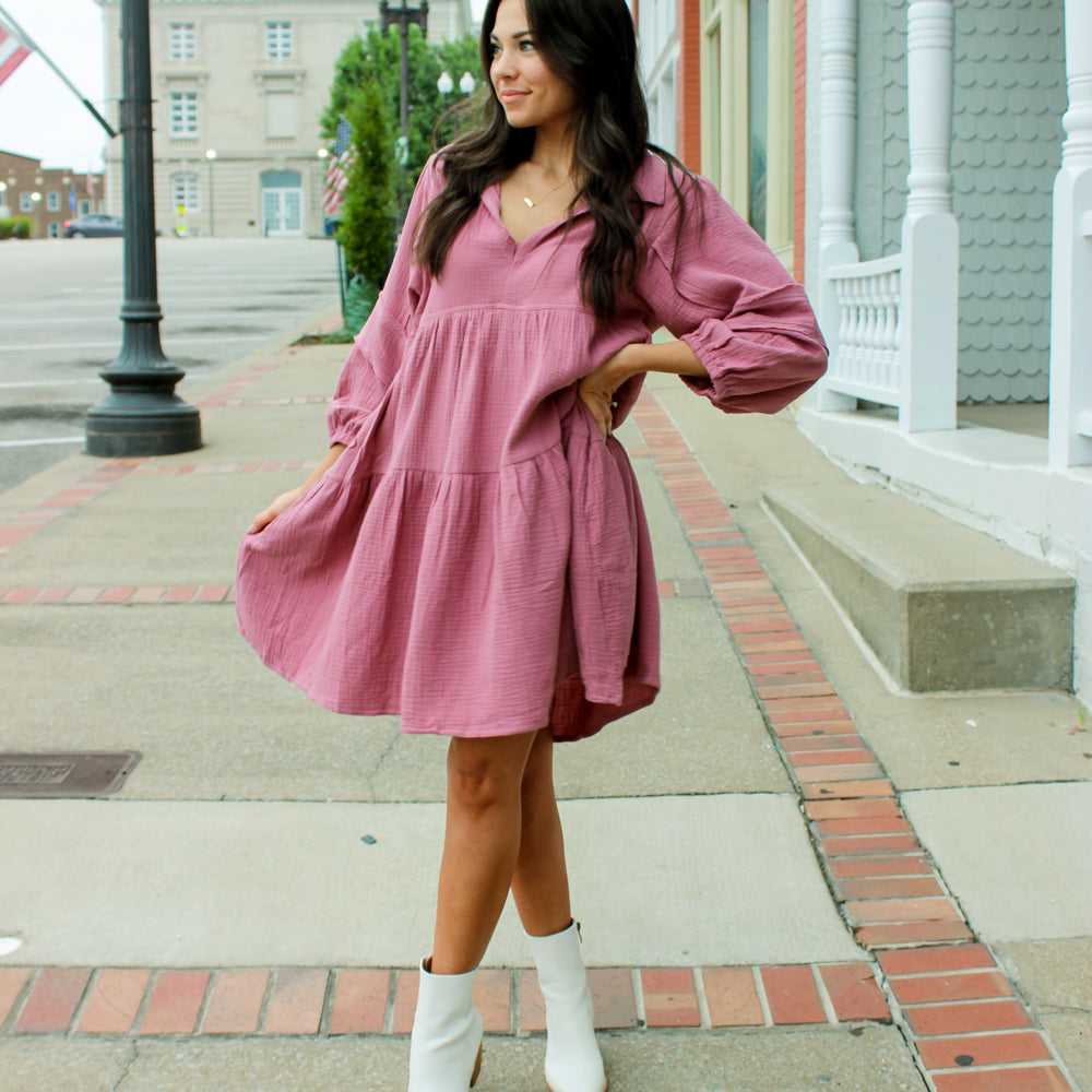 
                      
                        Ally Tiered Dress - Mauve
                      
                    