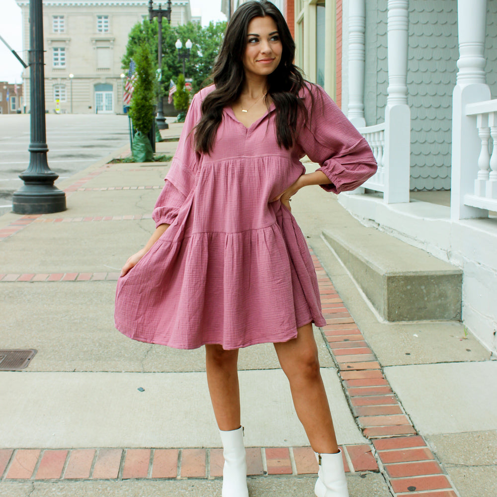 
                      
                        Ally Tiered Dress - Mauve
                      
                    