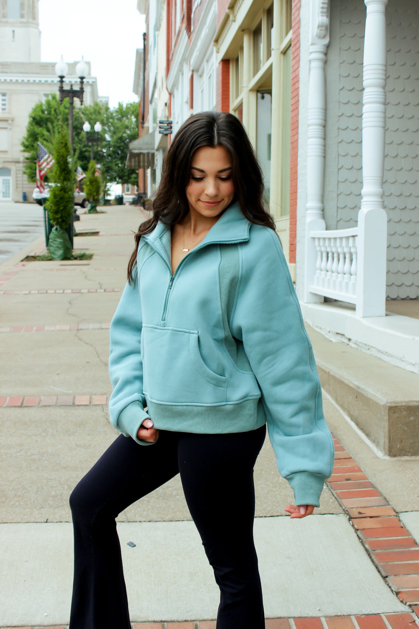 Quarter Zip Pocketed Pullover-Blue