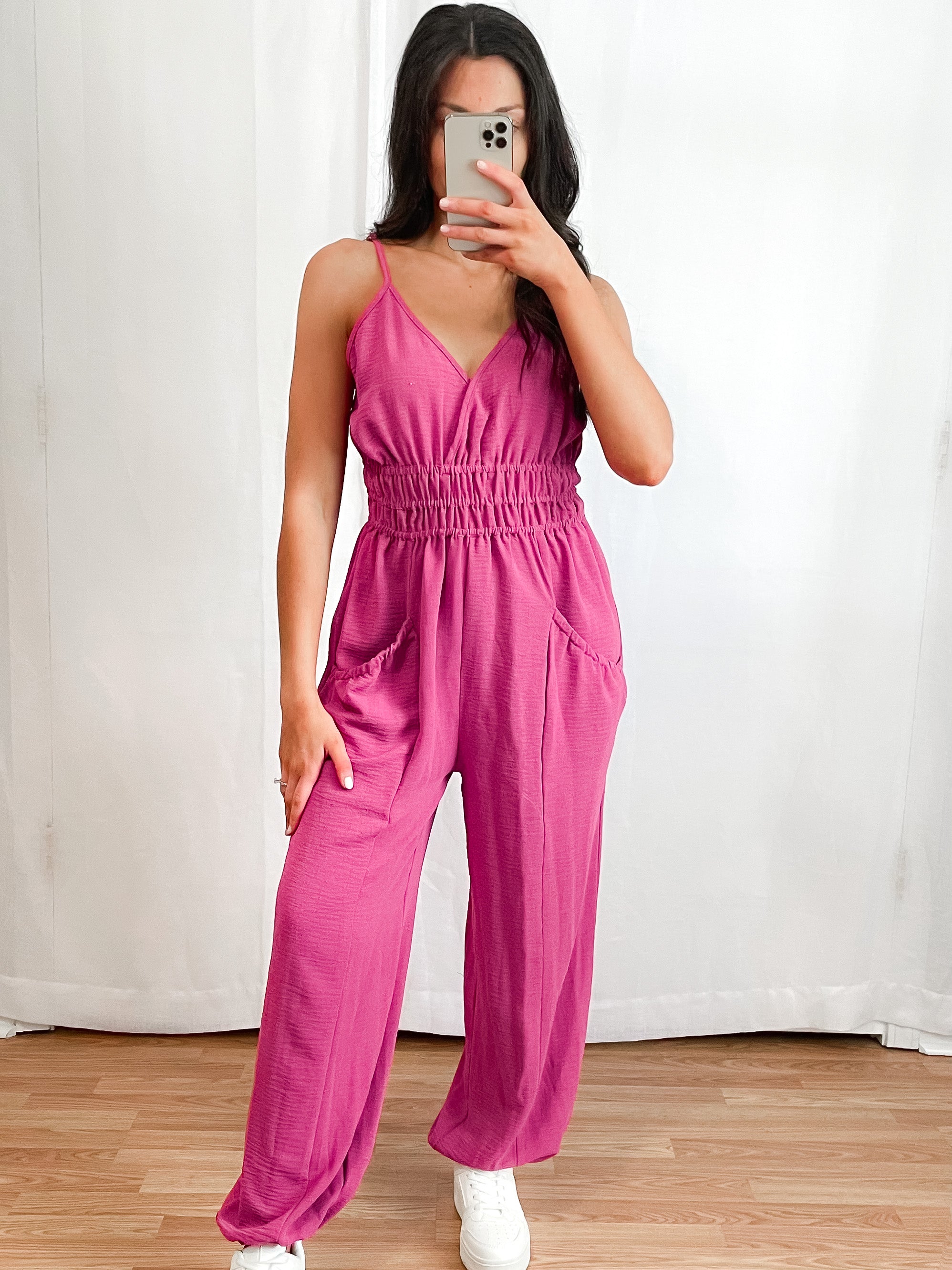 Julie Smocked Jumpsuit Mauve