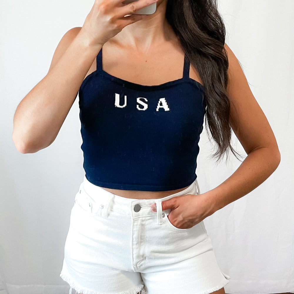 USA Knit Tank Top- Navy