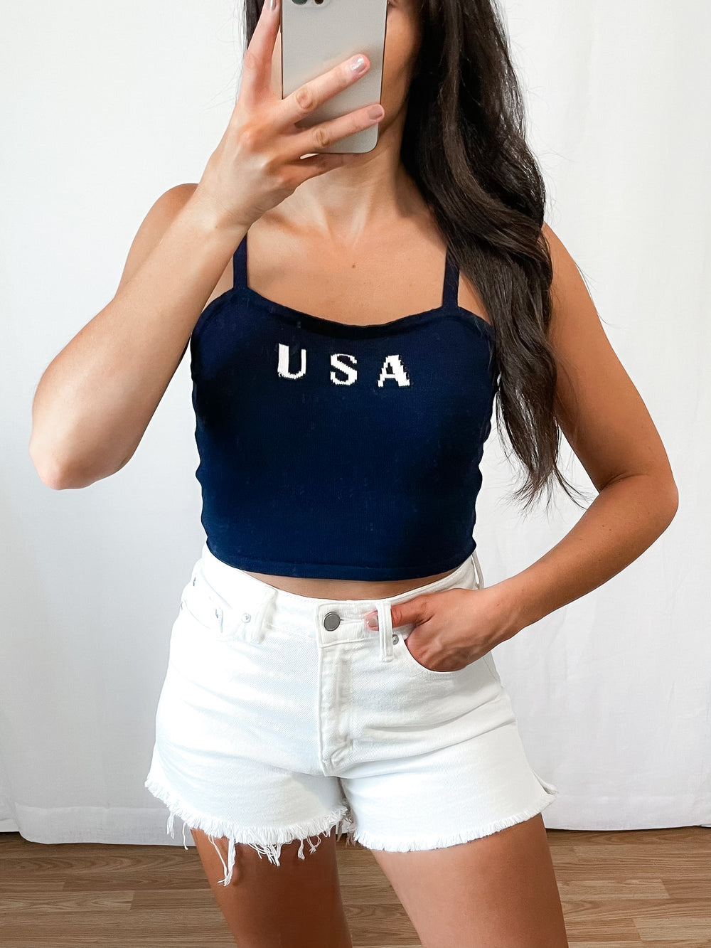 USA Knit Tank Top- Navy