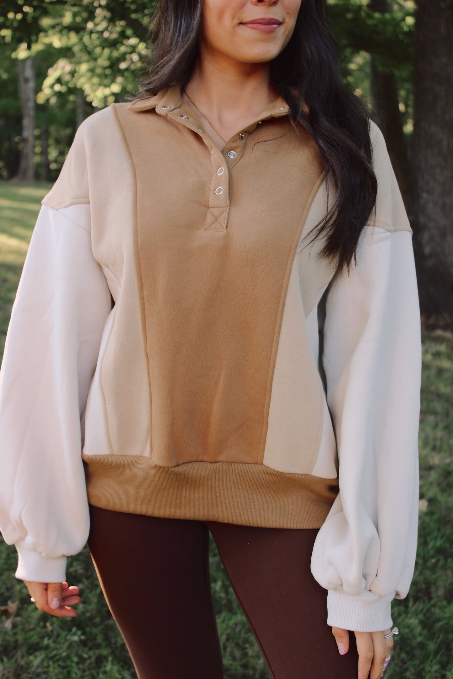 Luxe Colorblock Pullover - Taupe