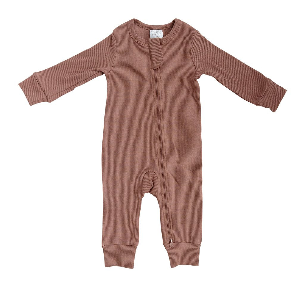 Dusty Rose Organic Cotton Ribbed Zipper Footless One-piece