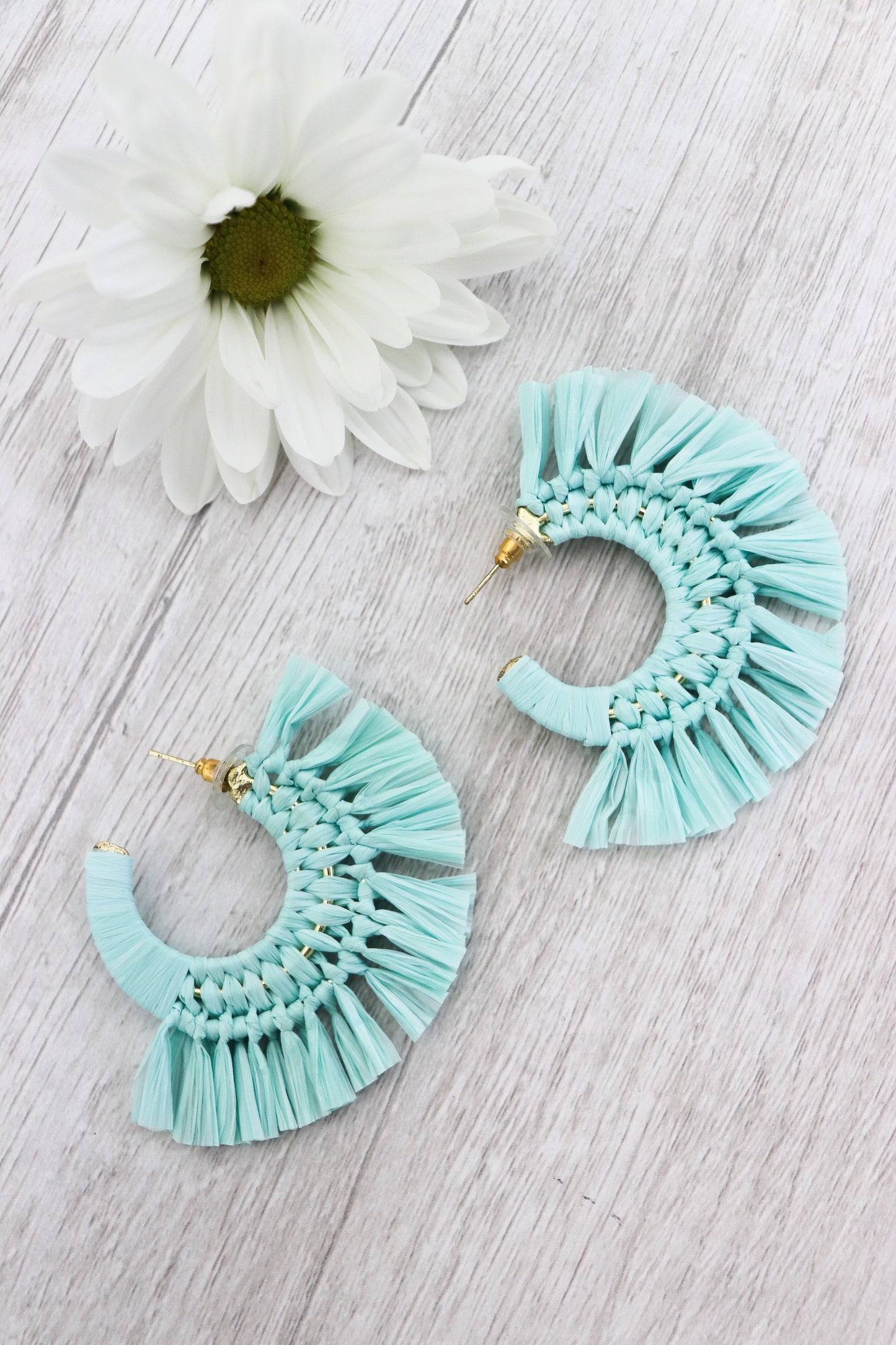 Fringe Hoop Earrings- Light Blue